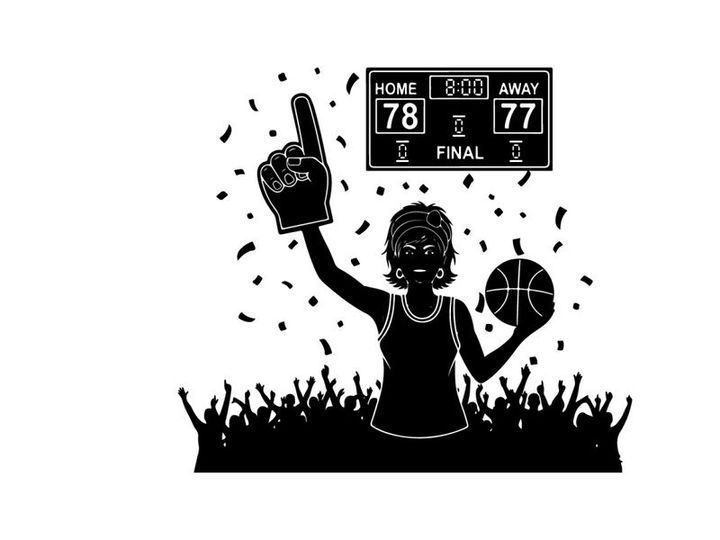 Silhouette of a basketball fan celebrating a home team victory silhouette