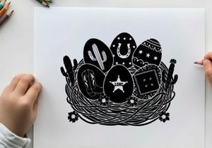 Western easter eggs in a nest silhouette