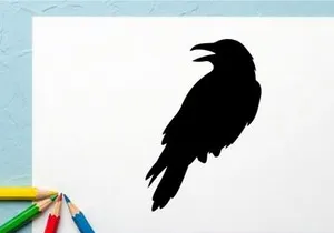 Silhouette of a Crow or Raven on White Background