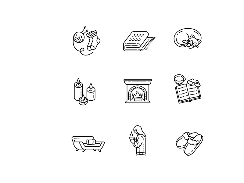 Hygge home linear icons set