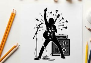 Silhouette of a rockstar playing electric guitar with silhouette
