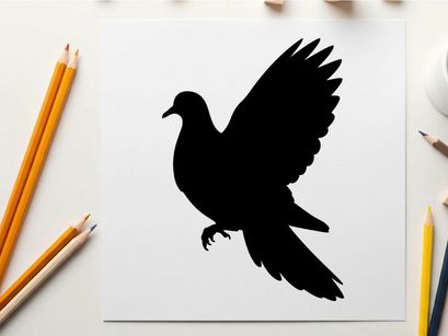 Silhouette of a bird in flight with wings spread wide