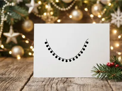 Black silhouette of Christmas string lights isolated on a white background