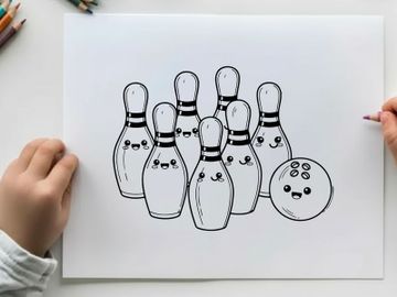 Cute bowling pins and ball smiling vector illustration preview picture