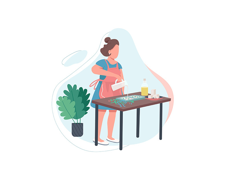 Woman with melted soap flat color vector faceless character
