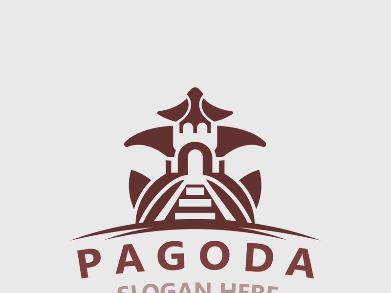 Pagoda culture logo vintage design illustration, temple heritage building vector