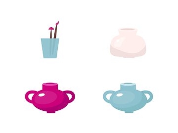 Pots flat color vector objects set preview picture
