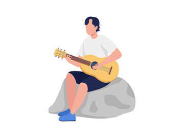 Young man playing guitar semi flat color vector character preview picture