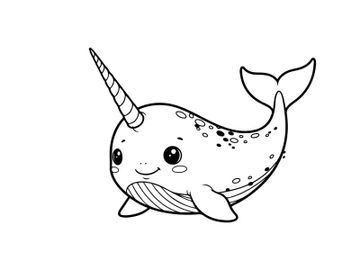 Cute smiling narwhal sea animal vector illustration preview picture