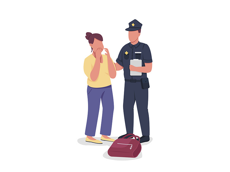 Policeman takes statement from victim semi flat color vector characters