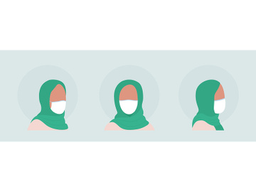 Arab women flat color vector character avatar with mask set preview picture