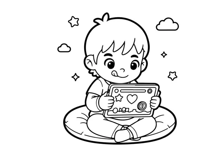 Cute baby reading tablet vector illustration flat design