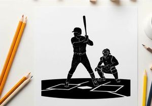 Baseball player and catcher in action silhouette