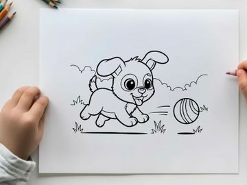 Cute puppy playing with soccer ball vector illustration preview picture
