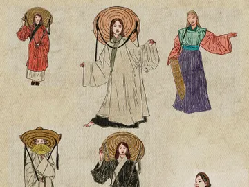 Vintage Asian Women Illustration Bundle – 12 Hand-Drawn Characters (EPS & JPEG) preview picture