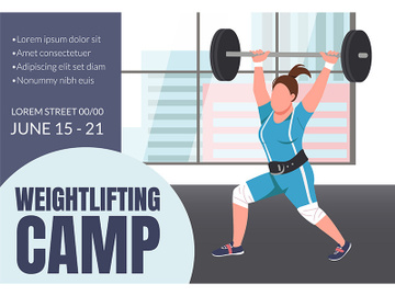 Weightlifting camp banner flat vector template preview picture