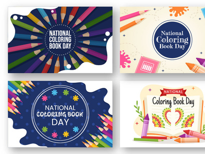 12 National Coloring Book Day Illustration