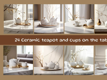 Ceramic teapot and cups on the table preview picture