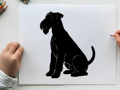 Silhouette of a sitting dog with floppy ears and tail