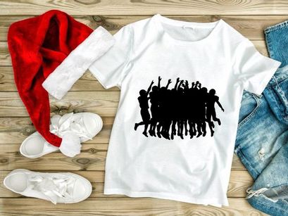 Silhouette of a group of people jumping and celebrating together in unity and joy