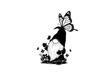 Silhouette of a gnome with a butterfly and hearts