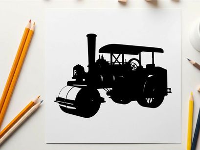 Silhouette of a vintage steam roller tractor