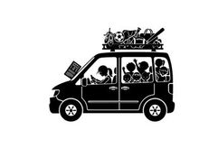 Silhouette of a family's road trip adventure in a van