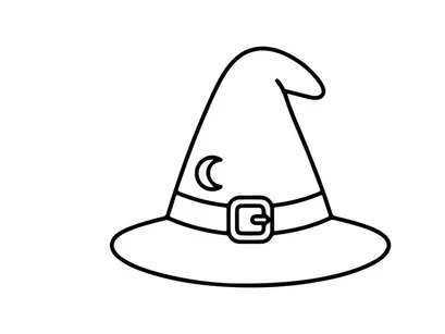 Topi kartun penyihir atau penyihir dengan bulan sabit dan bintang. Alas kepala sihir klasik untuk Halloween, permainan, atau tema magis.