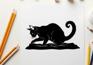 Silhouette of a mythical creature with cat like features and horns