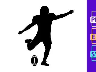 Rugby player kicking a rugby ball in mid action silhouette
