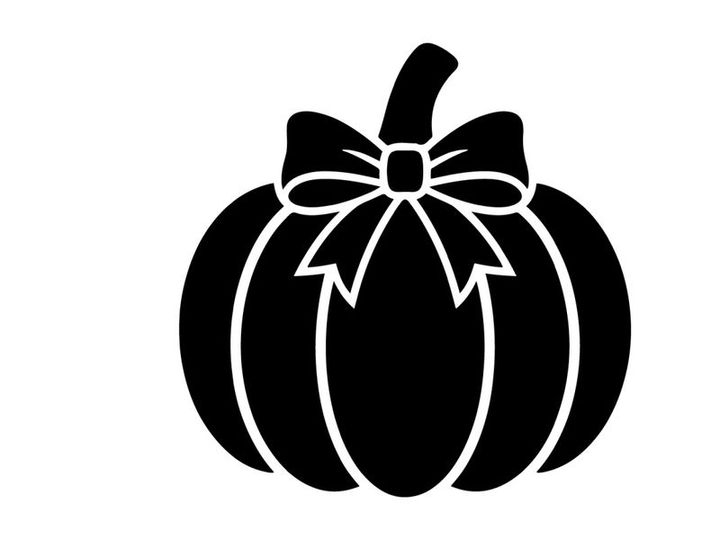Black Halloween Pumpkin Icon with Bow for Fall and Holiday Decor