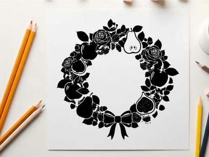Silhouette of a heart and rose floral wreath design