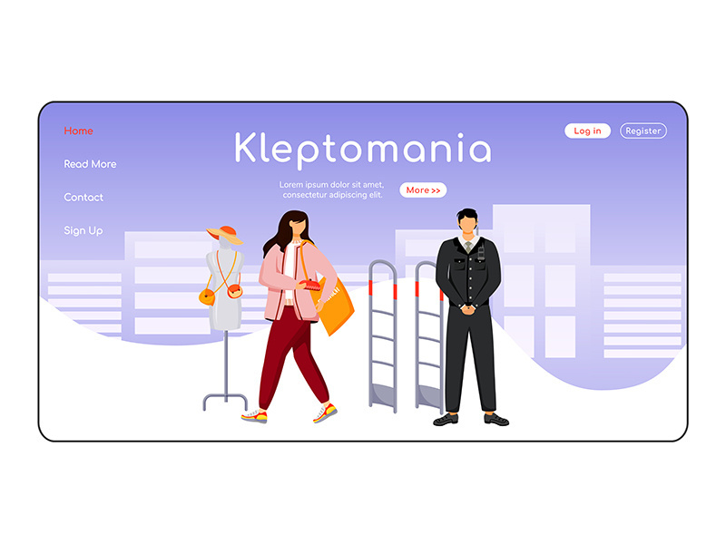Kleptomania landing page flat color vector template