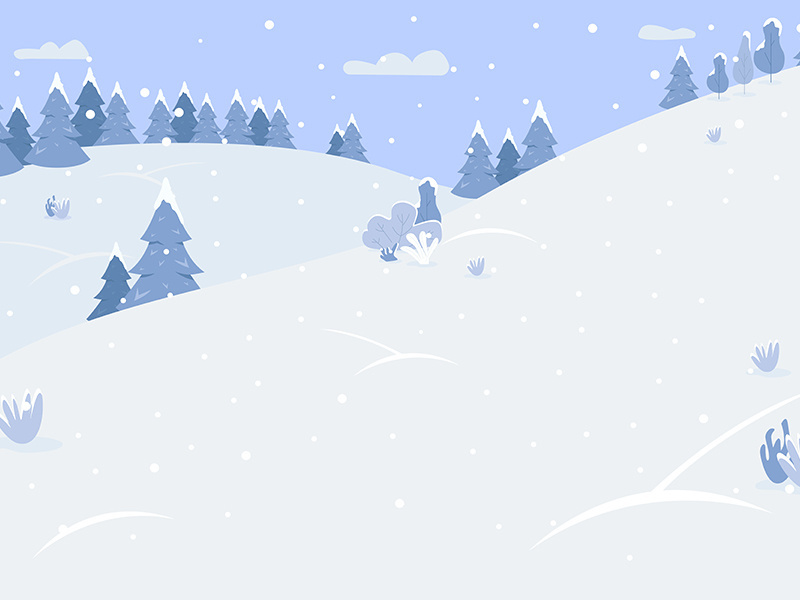 Snow mountains semi flat vector illustration