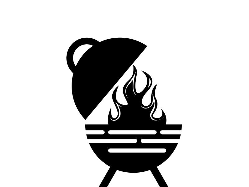 BBQ grill simple and symbol icon with smoke or steam logo vector illustration