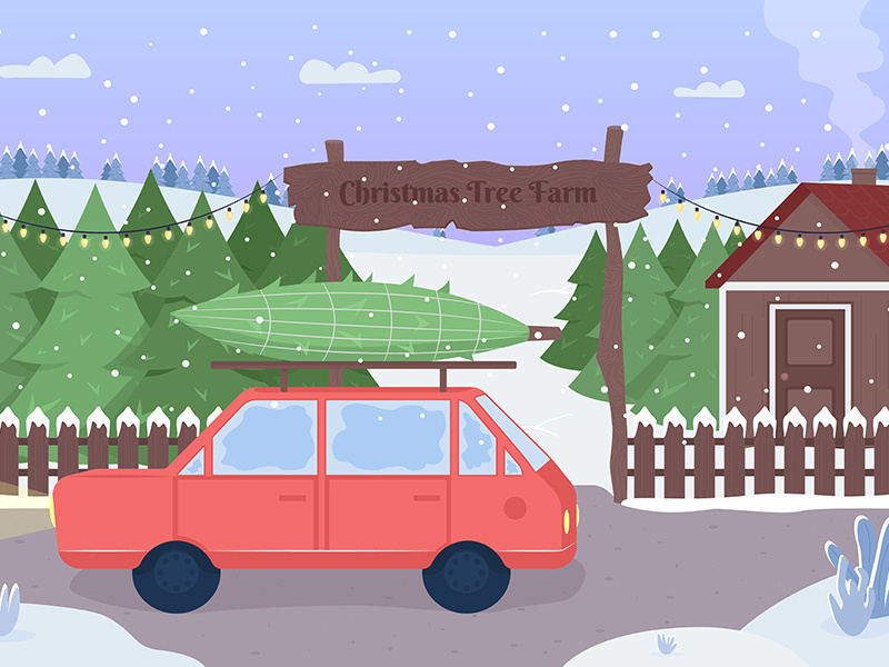 Christmas tree farm flat color vector illustration