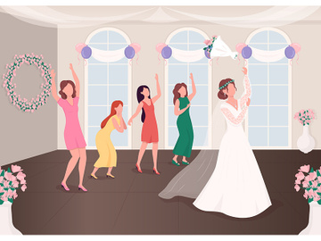 Bouquet throwing tradition flat color vector illustration preview picture