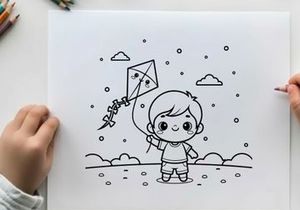 Cute child fishing with kite vector illustration flat design