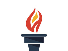 Burning Torch Fire Flame with Pillar column logo design