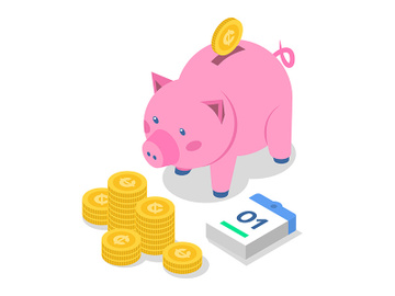 Saving money isometric color vector illustration preview picture