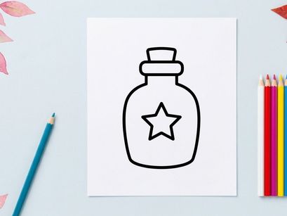 Halloween magic potion bottle with glowing star. Spooky witchcraft elixir jar for decorations and crafts.
