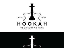 Isolated vintage hookah, shisha or waterpipe logo for club, bar, cafe and shop.
