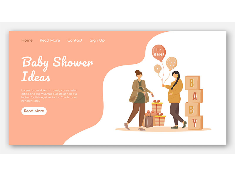 Baby shower ideas landing page vector template