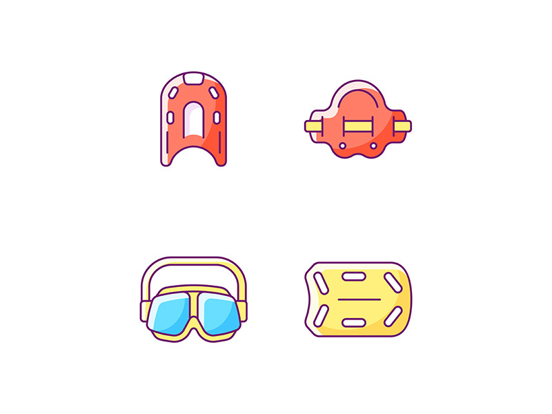 Swimming pool supplies RGB color icons set