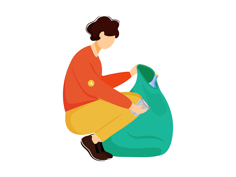 Community worker cleaning trash flat vector illustration