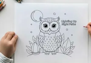 Cute owl lighting night path vector illustration flat design