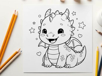 Cute smiling dragon mascot with hearts vector illustration