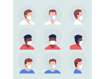 No-pleat white mask semi flat color vector character avatar set preview picture