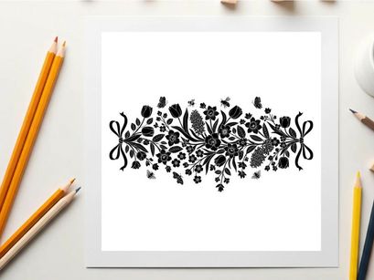Intricate floral silhouette design with symmetrical patterns and bow motifs