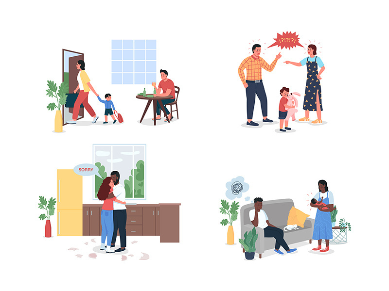 Arguing family flat color vector detailed character set
